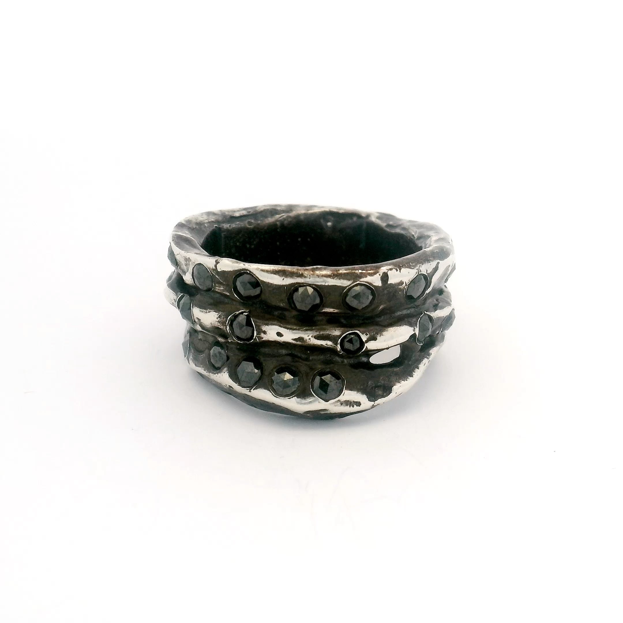 Object B Ring 006 with Black Diamonds