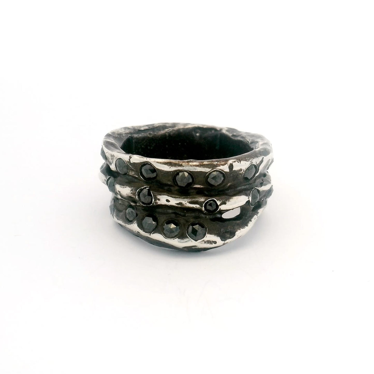 Object B Ring 006 with Black Diamonds