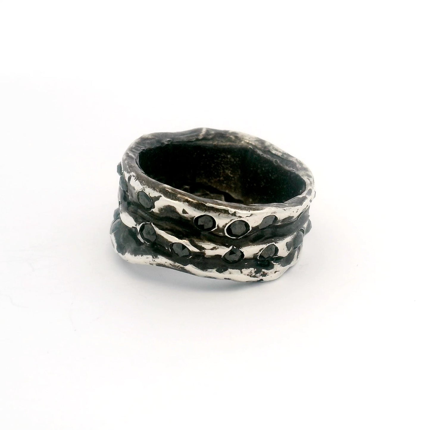 Object B Ring 006 with Black Diamonds