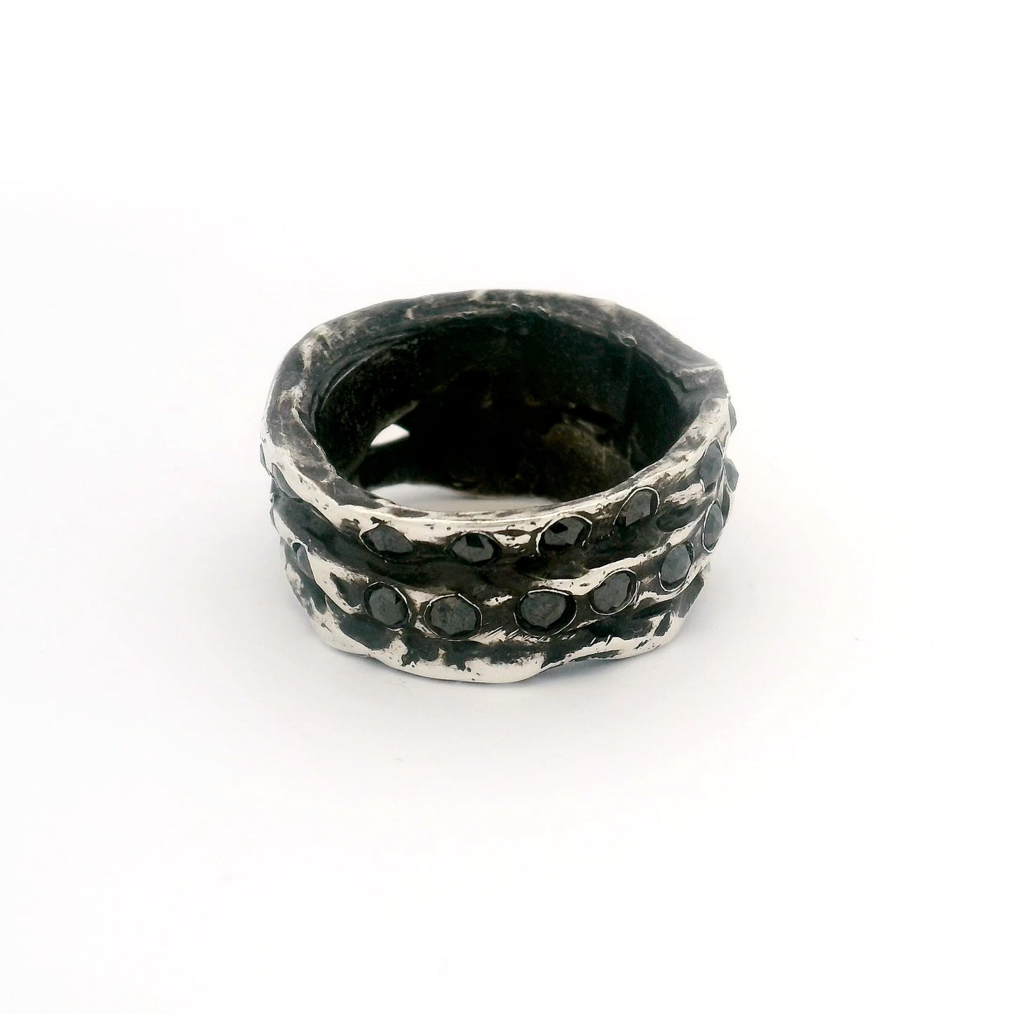 Object B Ring 006 with Black Diamonds